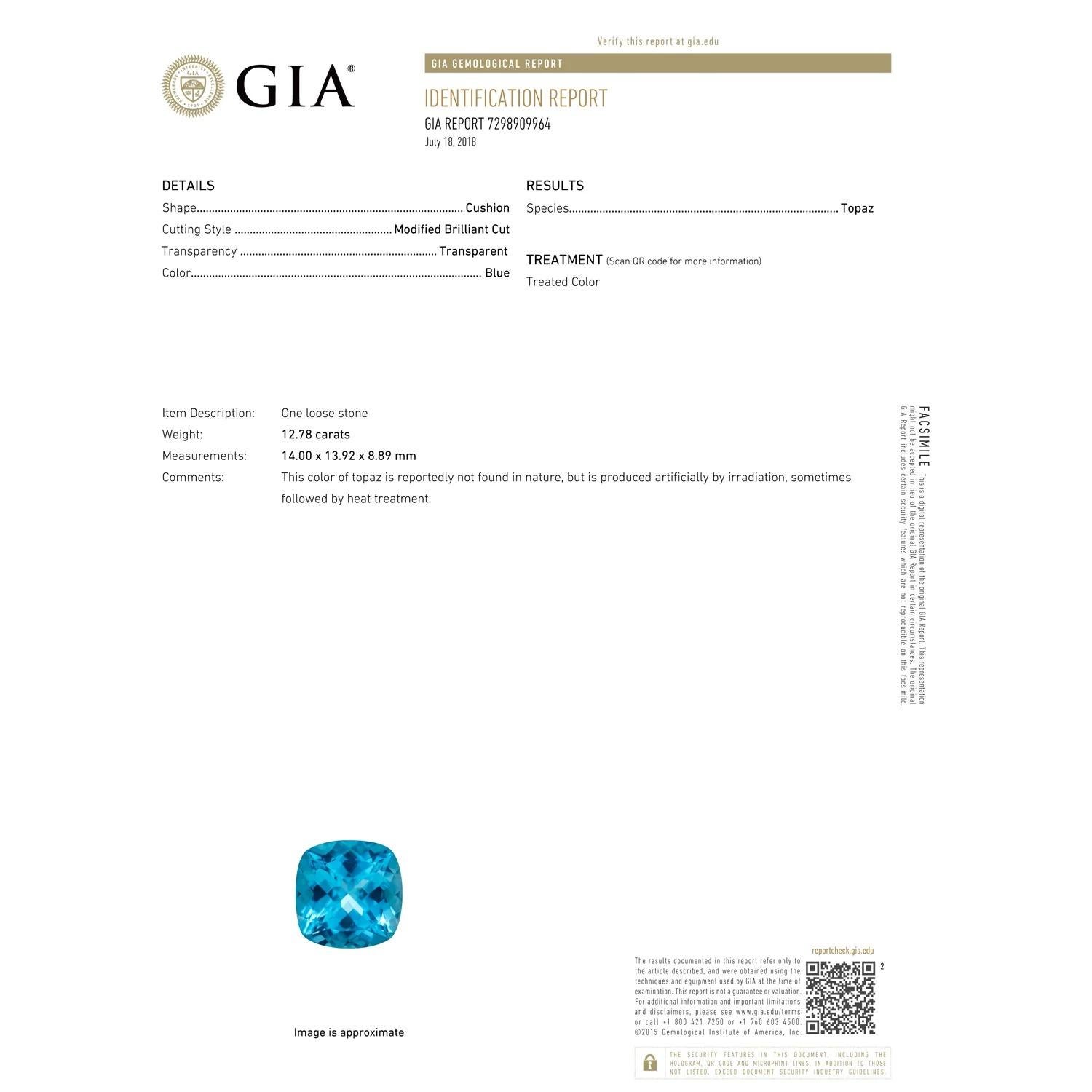 GIA Certified Swiss Blue Topaz Halo Ring in Yellow Gold with Leaf Motifs 5