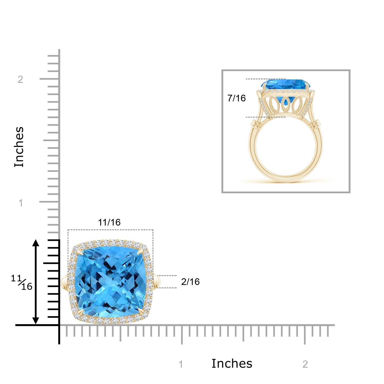 Angara GIA-zertifizierter Schweizer Blautopas-Halo-Ring aus Gelbgold mit Blattmotiven () 7