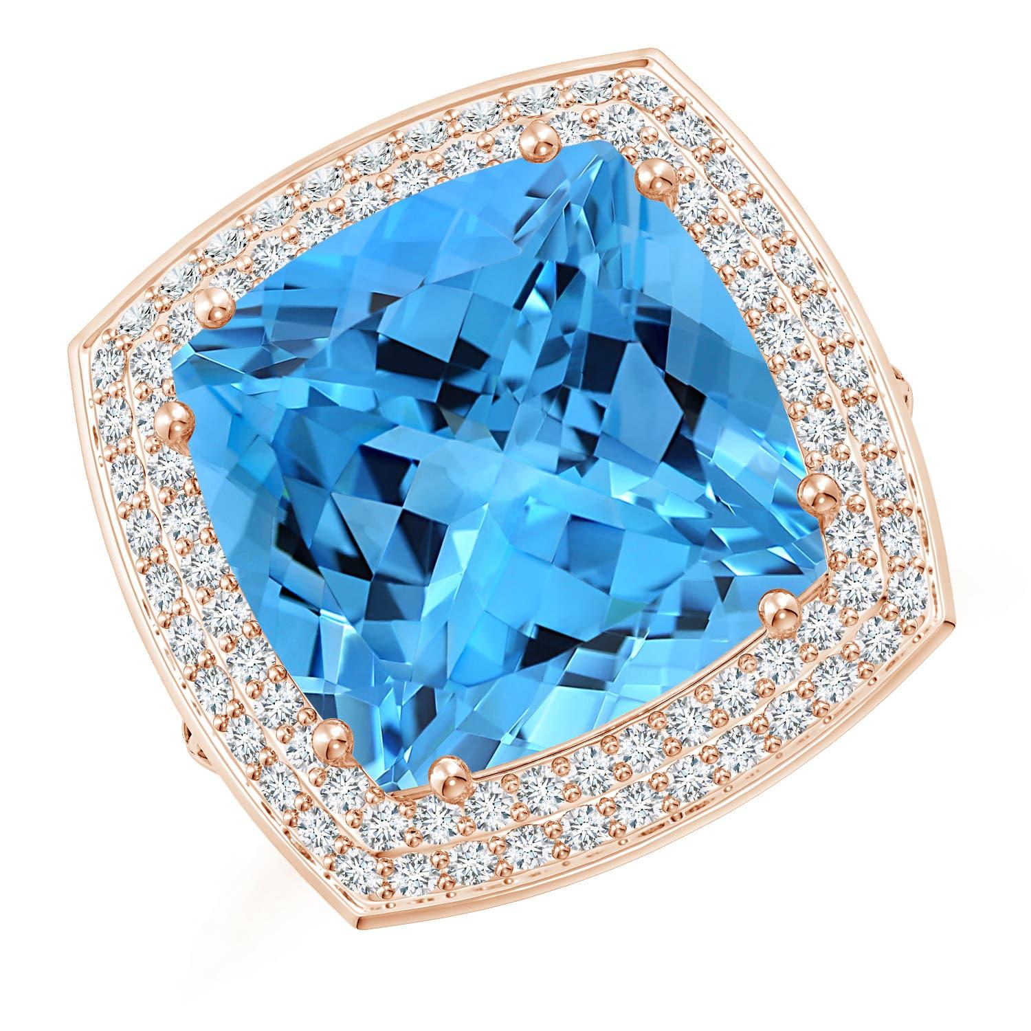 En vente :  Angara Bague en or rose avec halo de diamants et topaze bleue suisse certifiée par le GIA 2