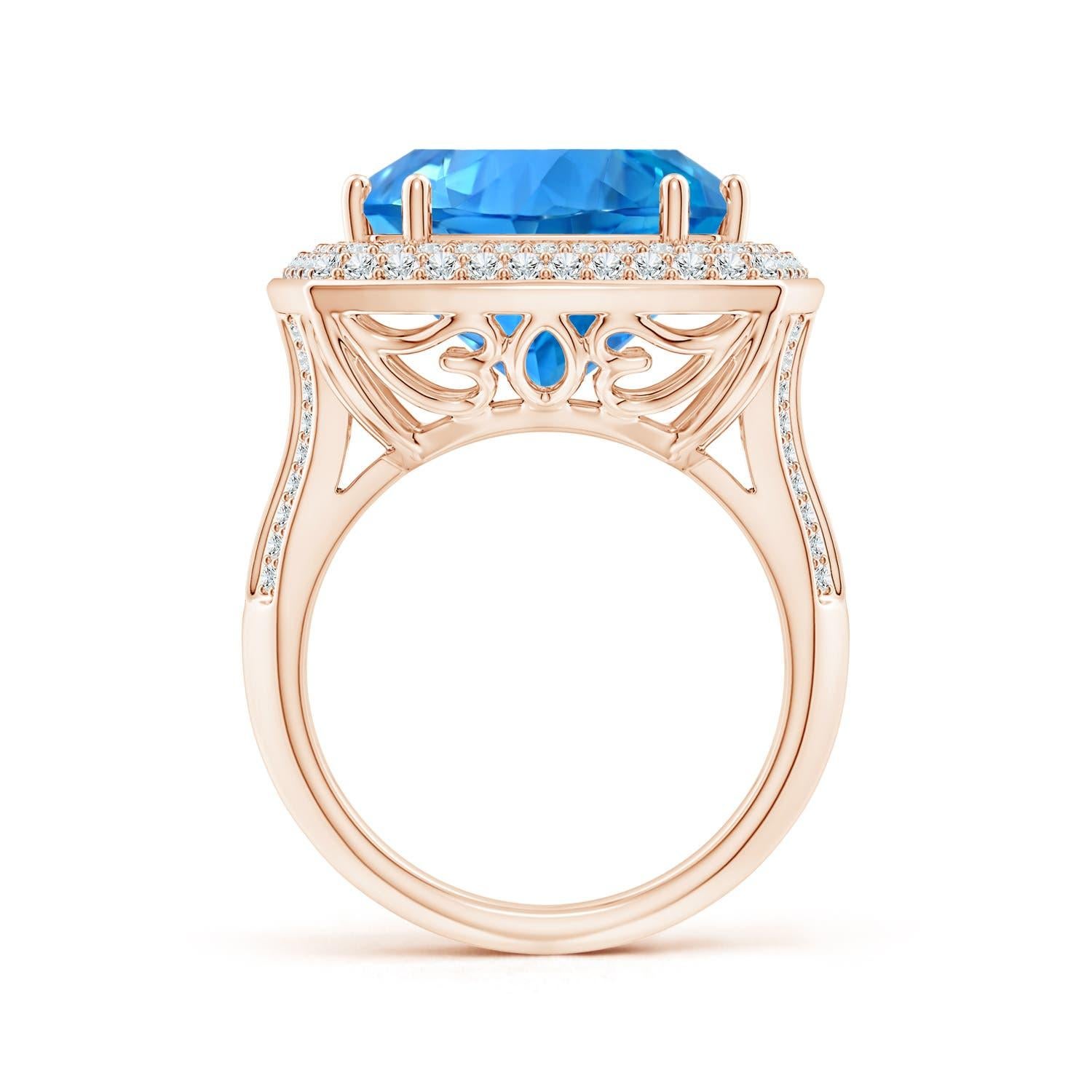 En vente :  Angara Bague en or rose avec halo de diamants et topaze bleue suisse certifiée par le GIA 3