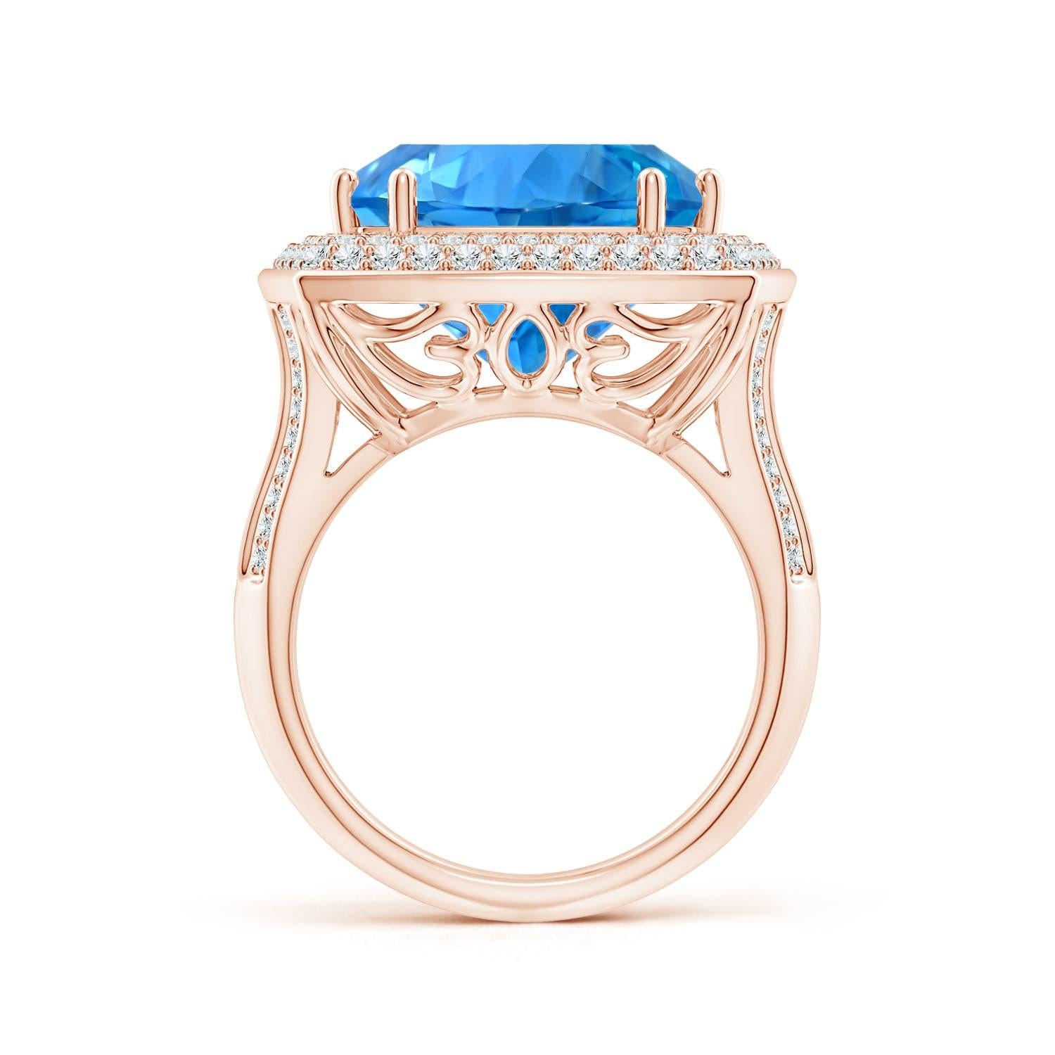 For Sale:  ANGARA GIA Certified Swiss Blue Topaz Ring in Rose Gold with Diamond Halo 3