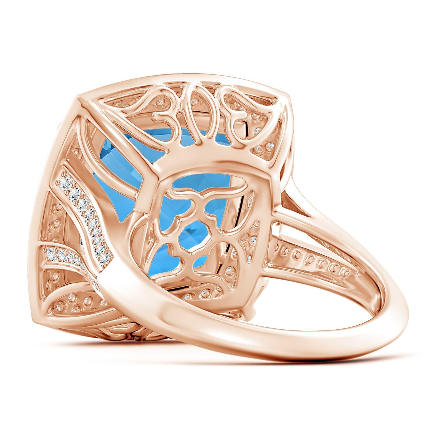 En vente :  Angara Bague en or rose avec halo de diamants et topaze bleue suisse certifiée par le GIA 4