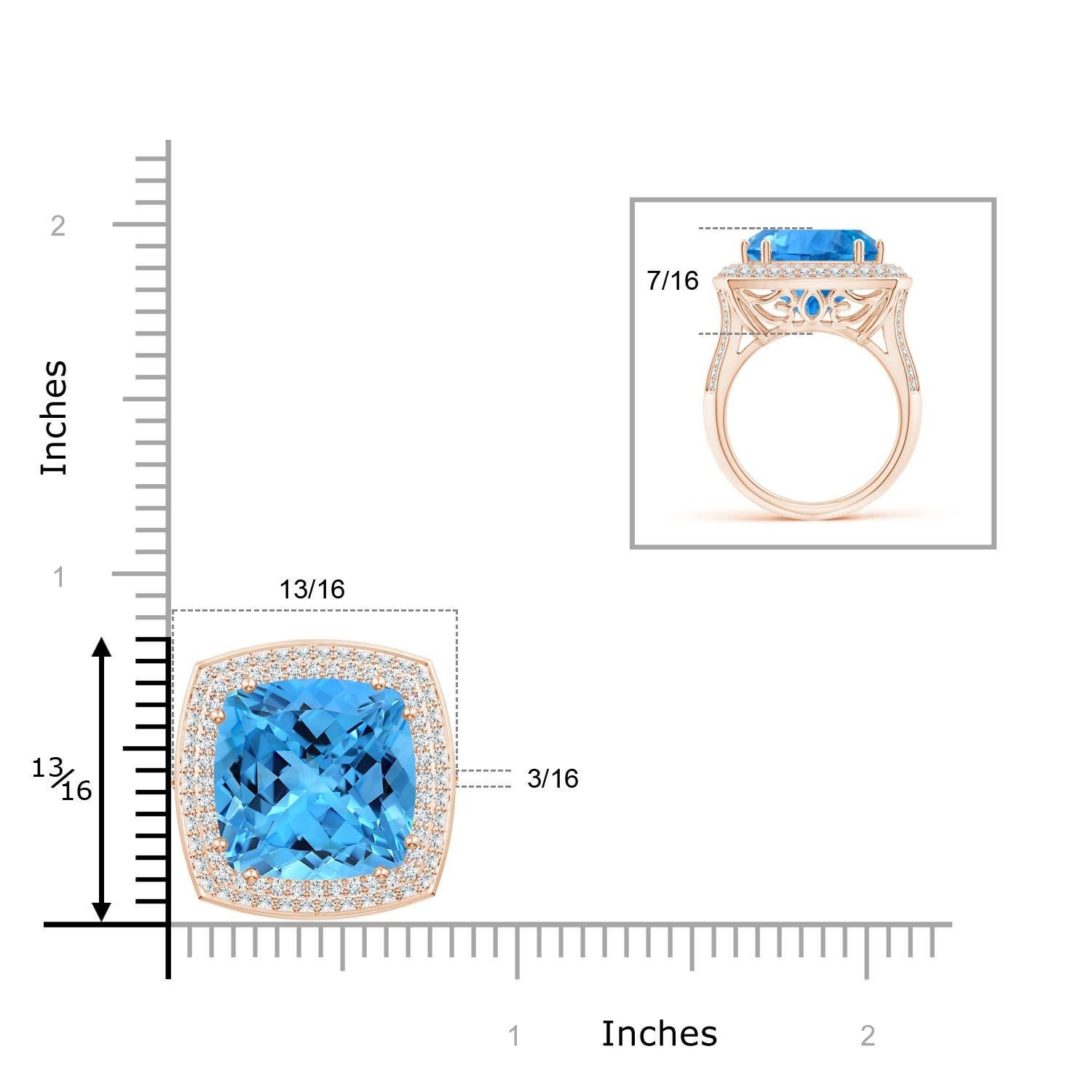 En vente :  Angara Bague en or rose avec halo de diamants et topaze bleue suisse certifiée par le GIA 7