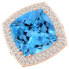 ANGARA Bague en or rose avec halo de diamants et topaze bleue suisse certifiée par le GIA
