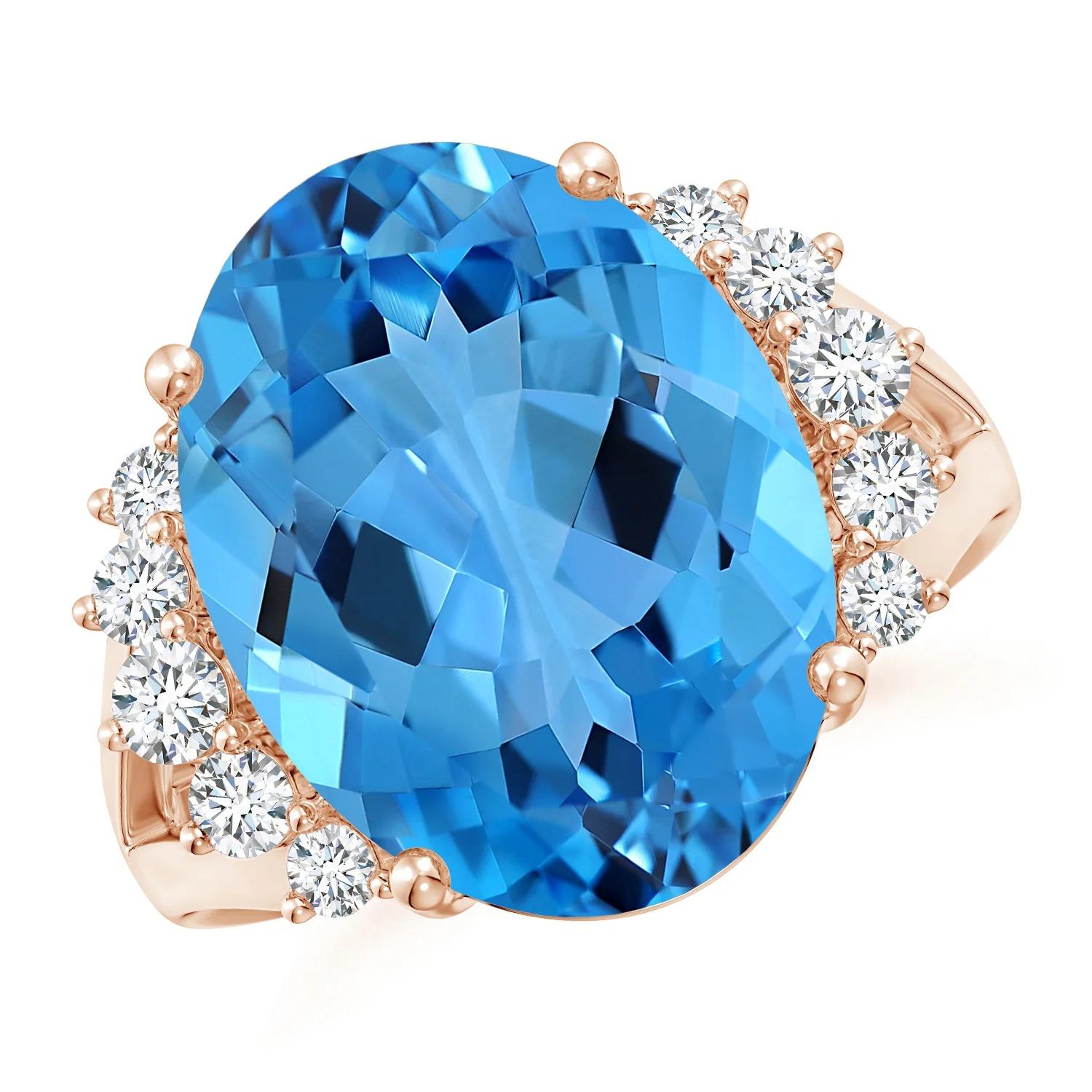 For Sale:  GIA Certified Swiss Blue Topaz Ring in Rose Gold with Side Diamonds 2