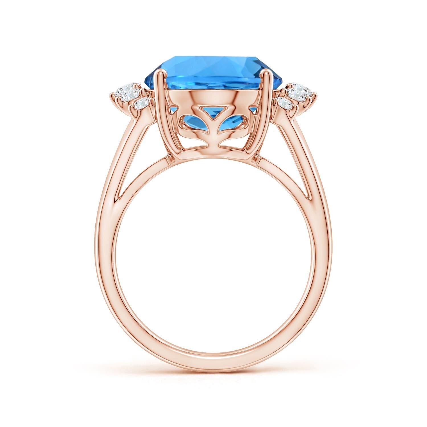 For Sale:  ANGARA GIA Certified Swiss Blue Topaz Ring in Rose Gold with Side Diamonds 3