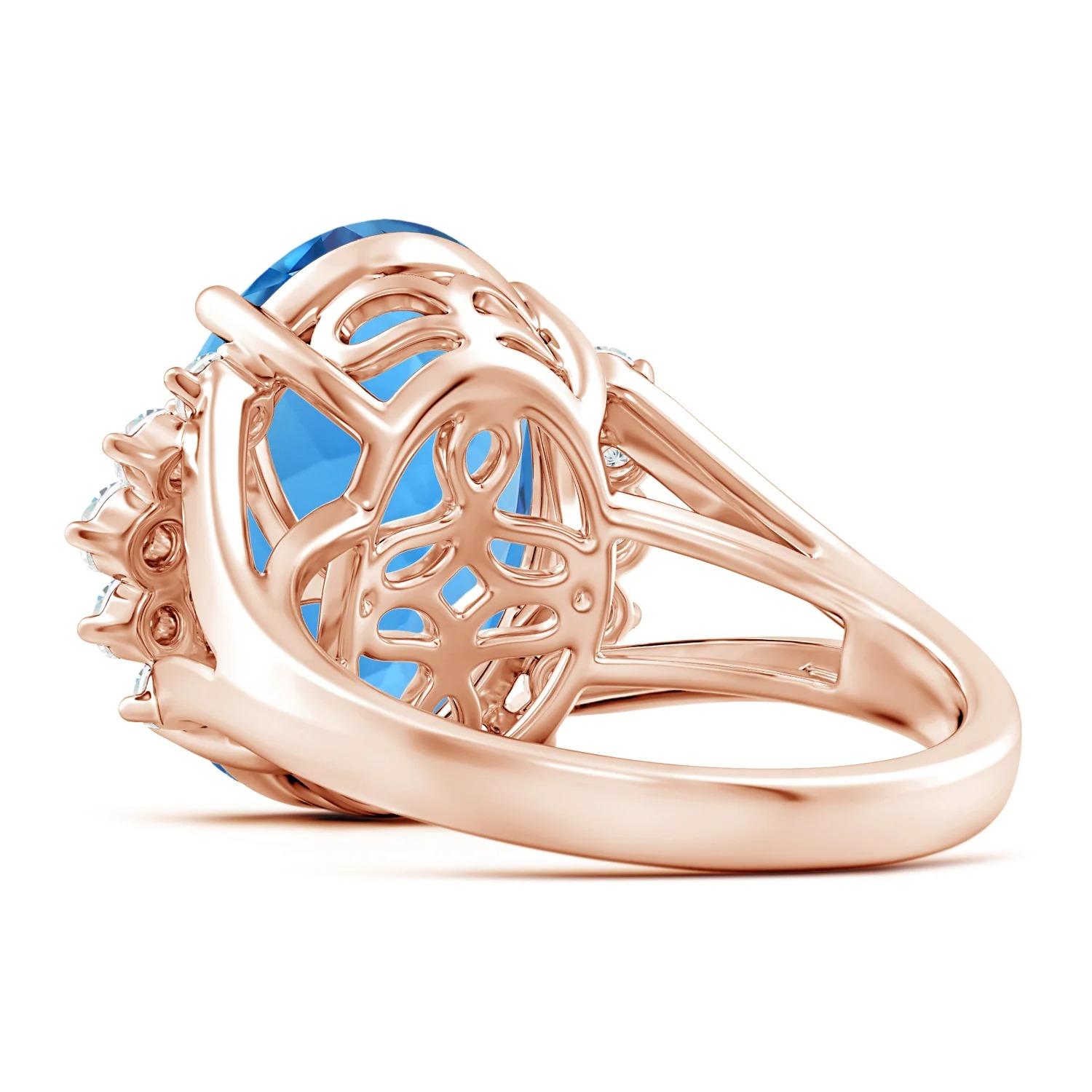 For Sale:  ANGARA GIA Certified Swiss Blue Topaz Ring in Rose Gold with Side Diamonds 4