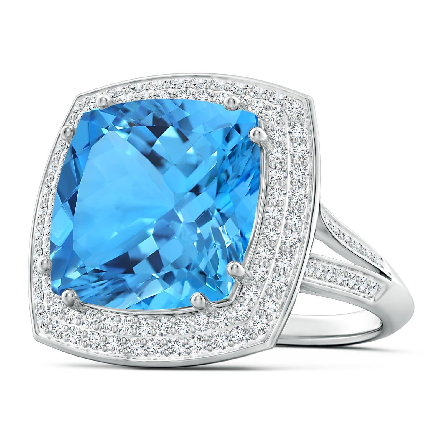 ANGARA GIA Certified Swiss Blue Topaz Ring in White Gold with Diamond Halo 2