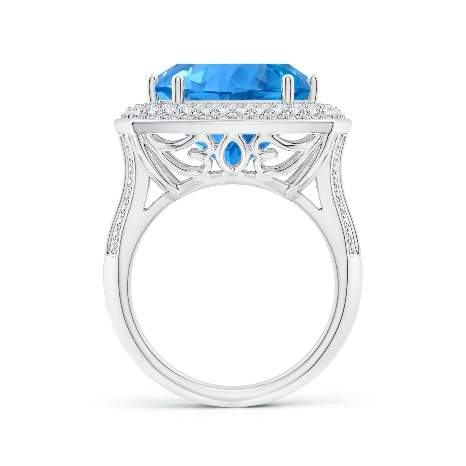 ANGARA GIA Certified Swiss Blue Topaz Ring in White Gold with Diamond Halo 3