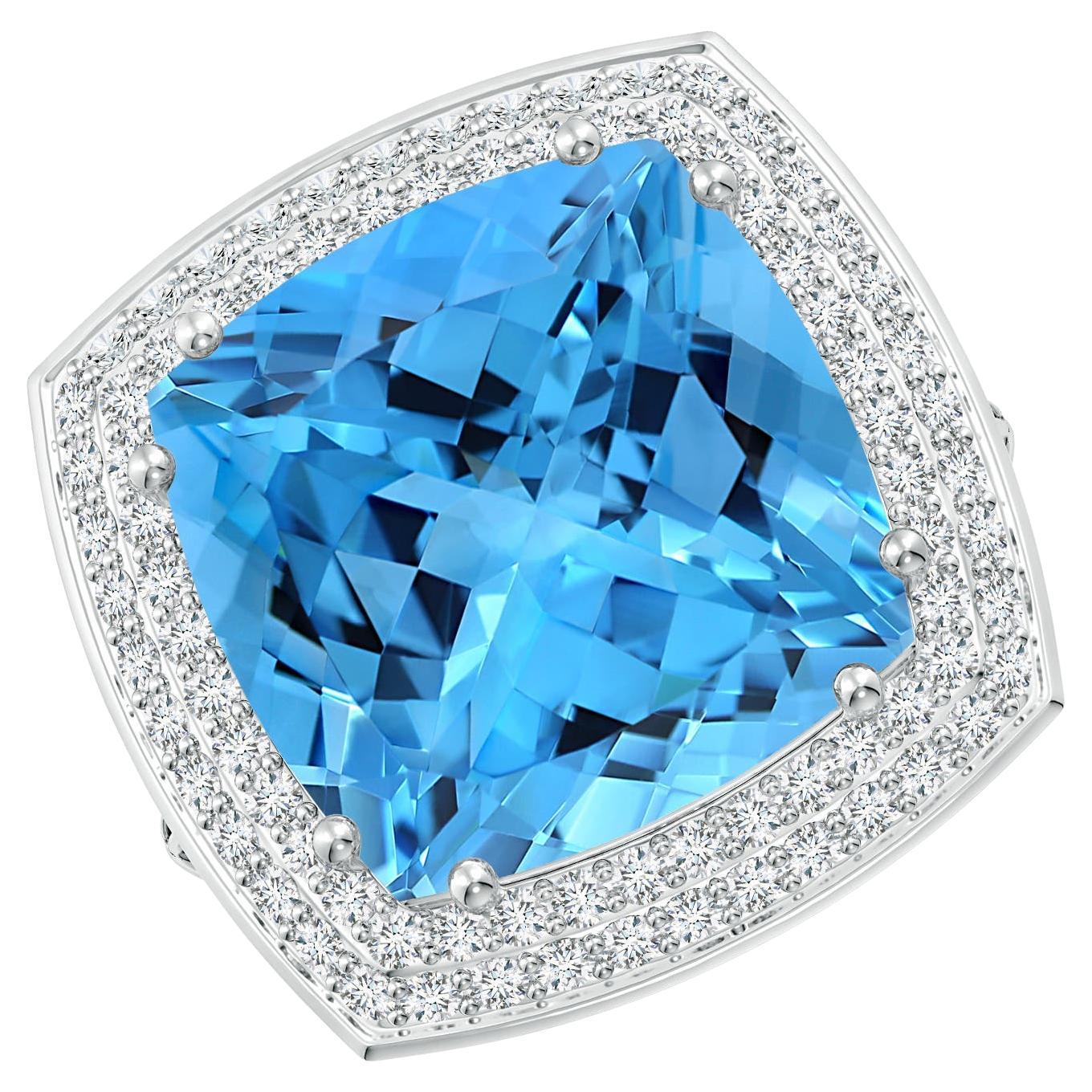 For Sale:  ANGARA GIA Certified Swiss Blue Topaz Ring in White Gold with Diamond Halo