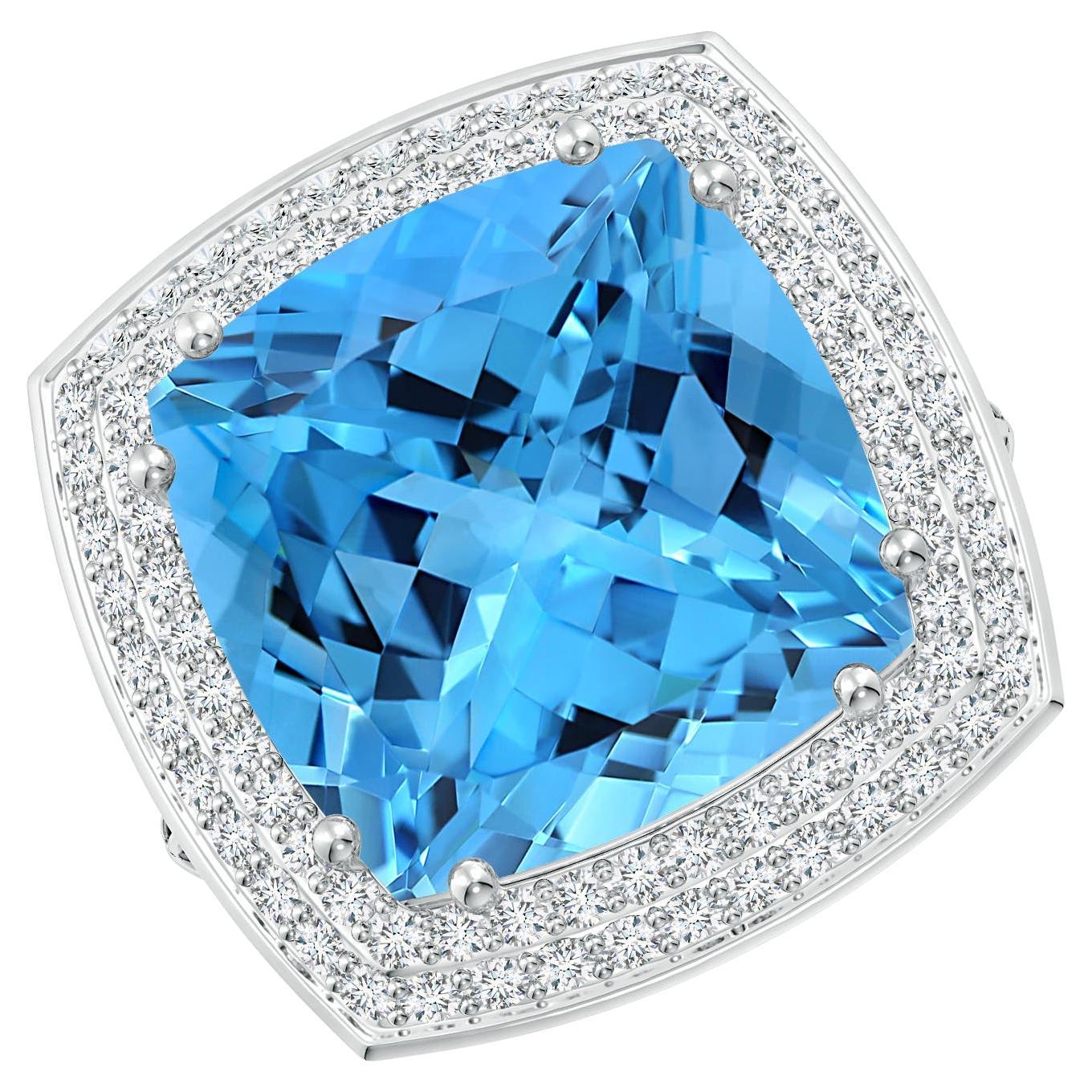 En vente :  ANGARA Bague en or blanc avec topaze bleue suisse certifiée par le GIA et halo de diamants