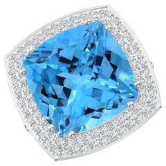 ANGARA GIA Certified Swiss Blue Topaz Ring in White Gold with Diamond Halo