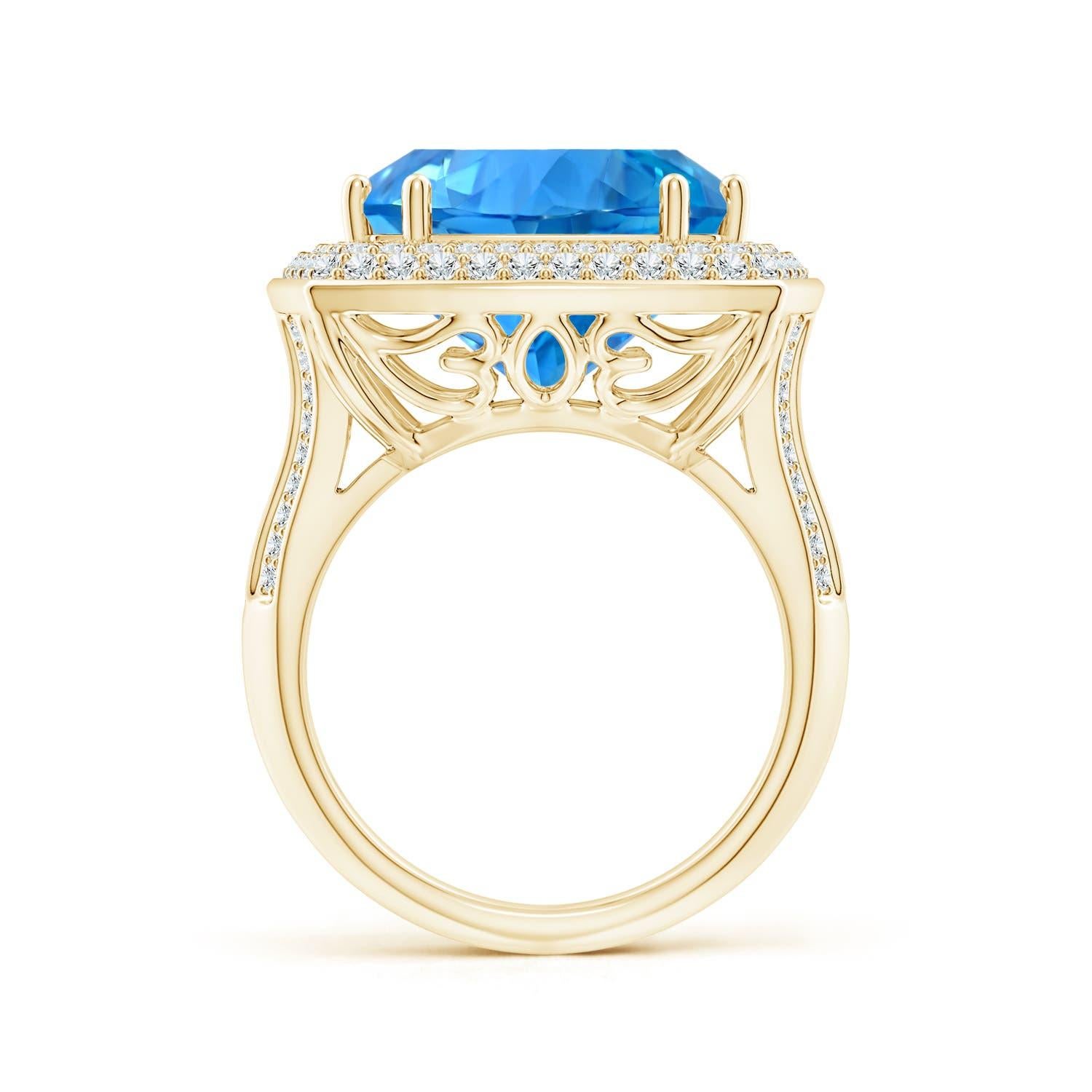 For Sale:  GIA Certified Swiss Blue Topaz Ring in Yellow Gold with Diamond Halo 3