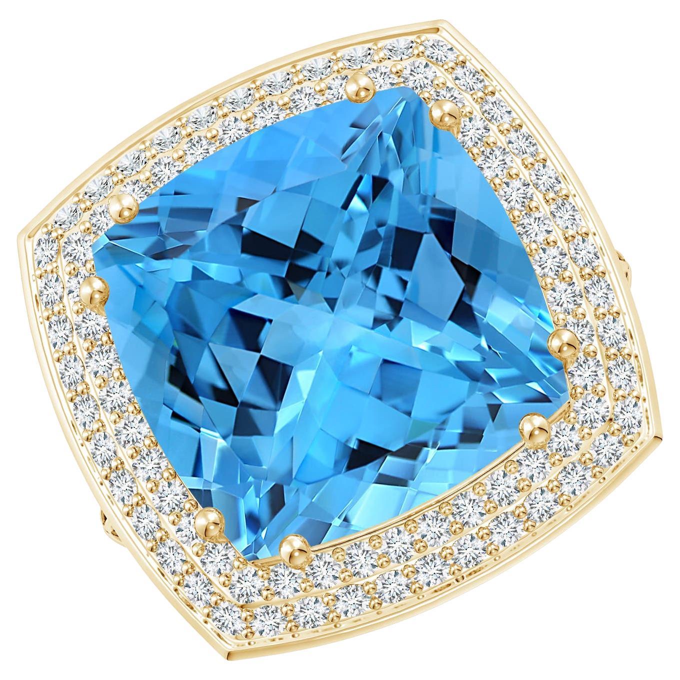 For Sale:  GIA Certified Swiss Blue Topaz Ring in Yellow Gold with Diamond Halo