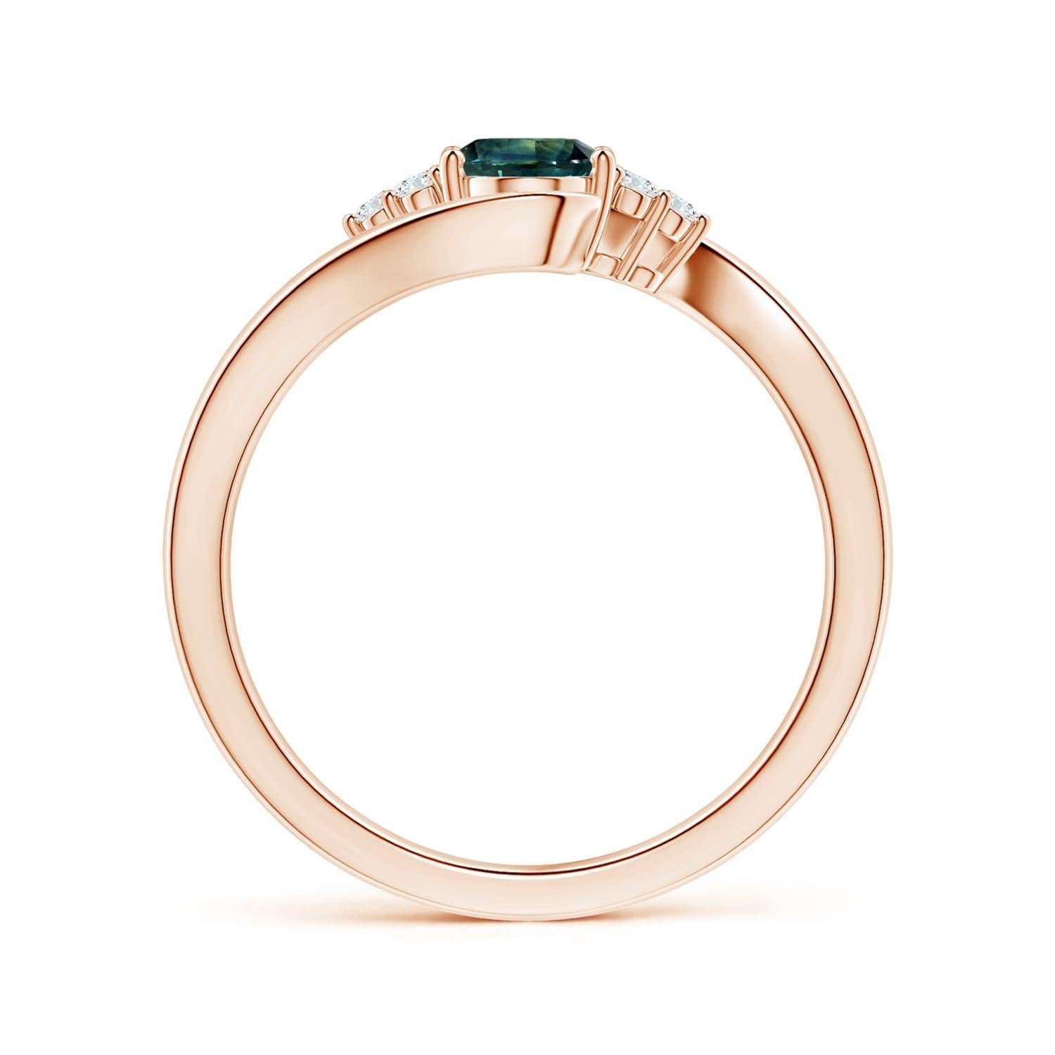 For Sale:  ANGARA GIA Certified Teal Sapphire Bypass Ring in Rose Gold with Diamonds 2