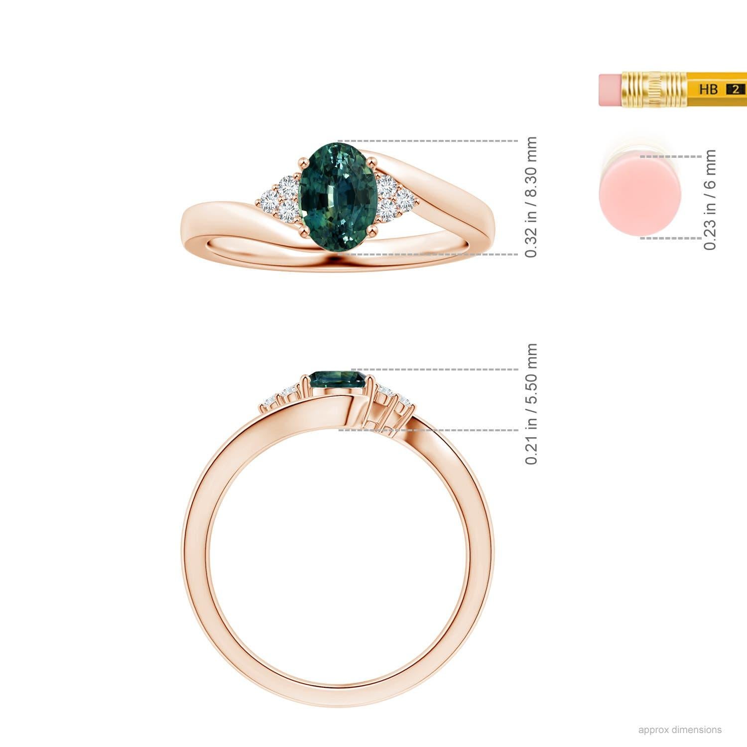 For Sale:  ANGARA GIA Certified Teal Sapphire Bypass Ring in Rose Gold with Diamonds 4
