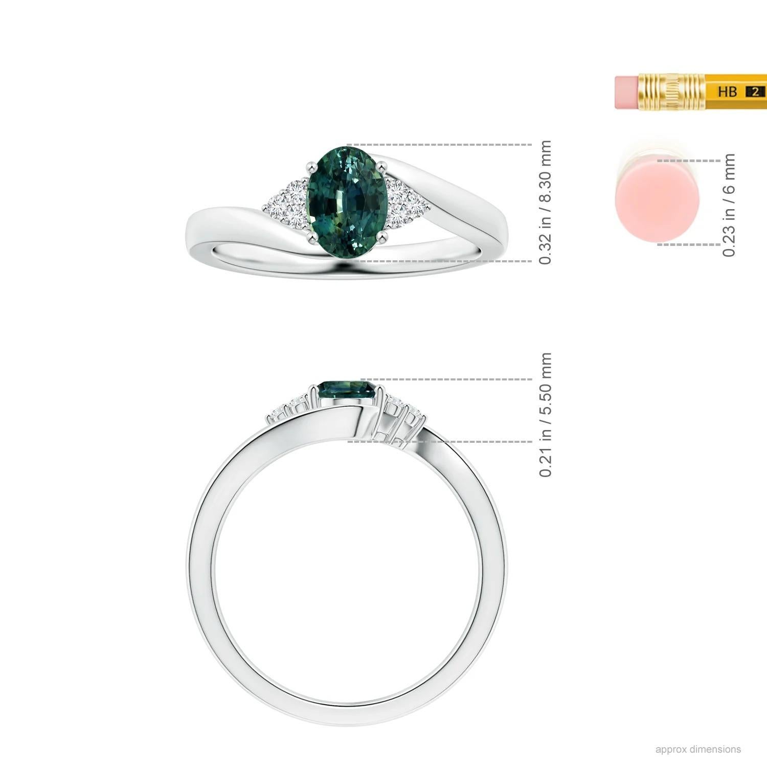 For Sale:  ANGARA GIA Certified Teal Sapphire Bypass Ring in White Gold with Diamonds 4