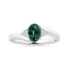 ANGARA GIA Certified Teal Sapphire Bypass Ring in White Gold with Diamonds