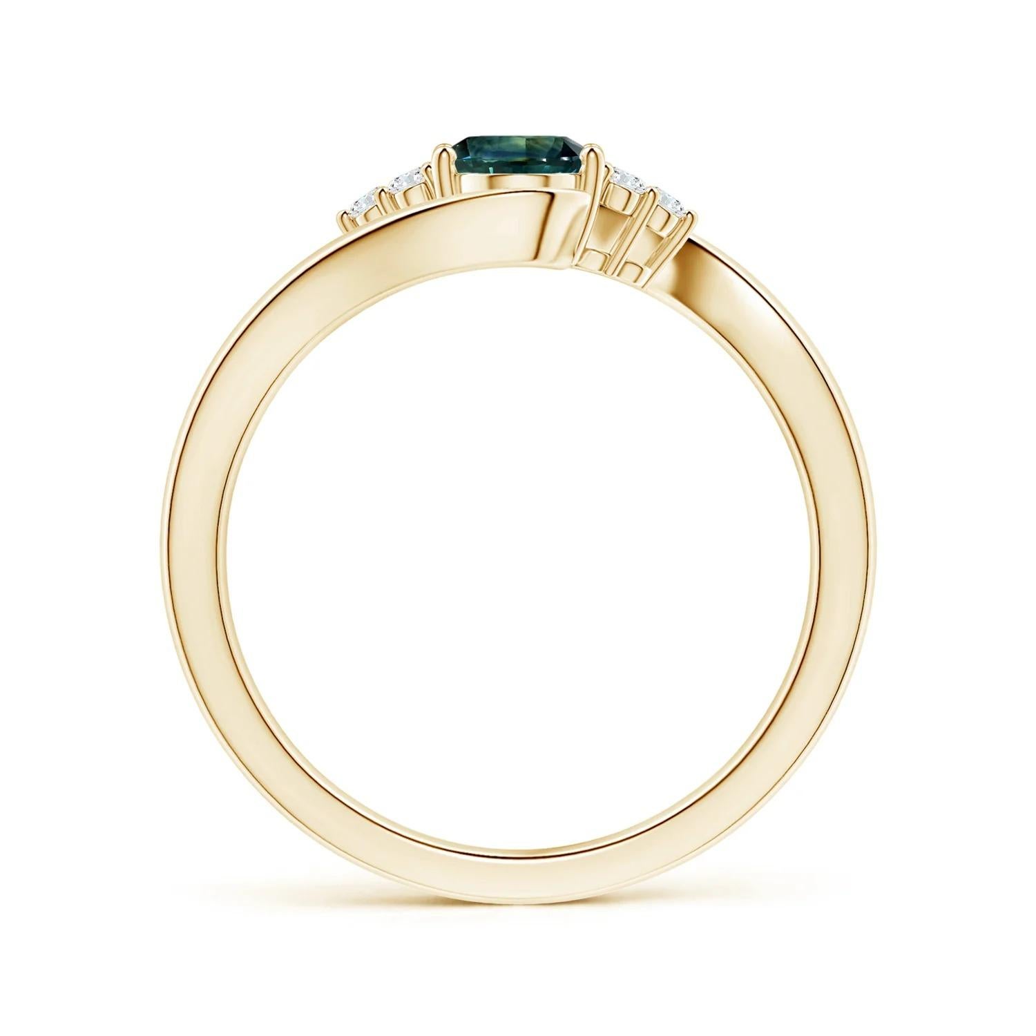 ANGARA GIA Certified Teal Sapphire Bypass Ring in Yellow Gold with Diamonds 2