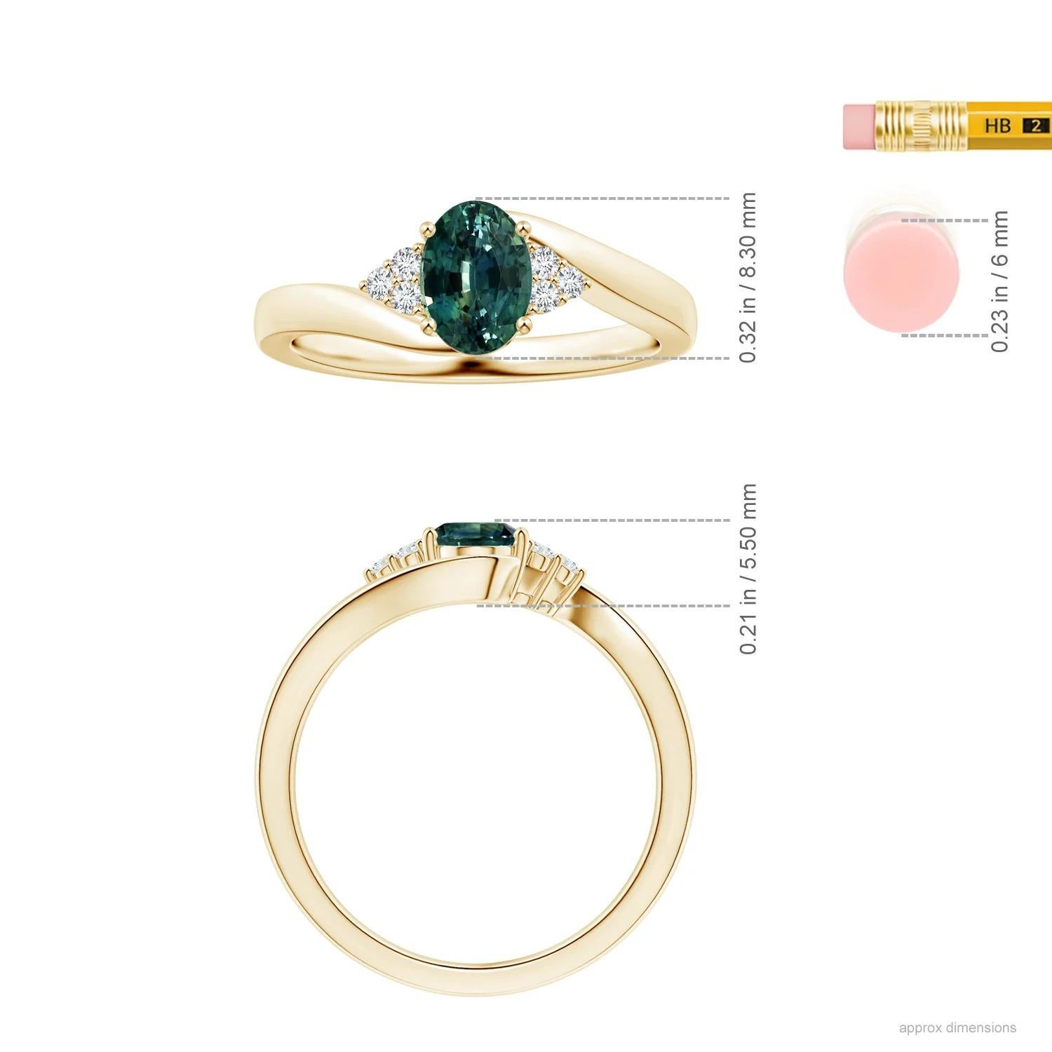 For Sale:  ANGARA GIA Certified Teal Sapphire Bypass Ring in Yellow Gold with Diamonds 4
