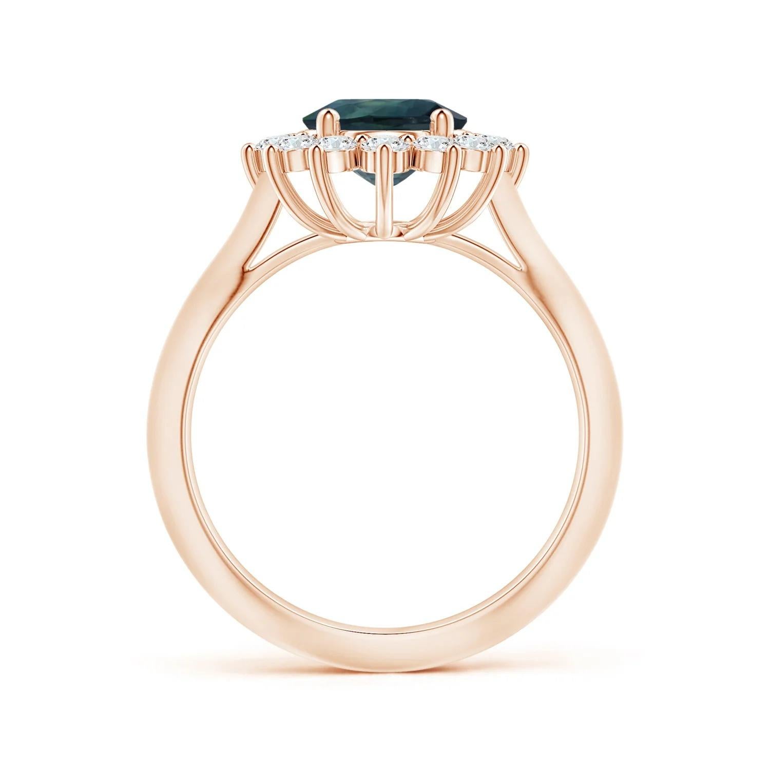 ANGARA GIA Certified Teal Sapphire Knife-Edge Shank Ring in Rose Gold with Halo 2