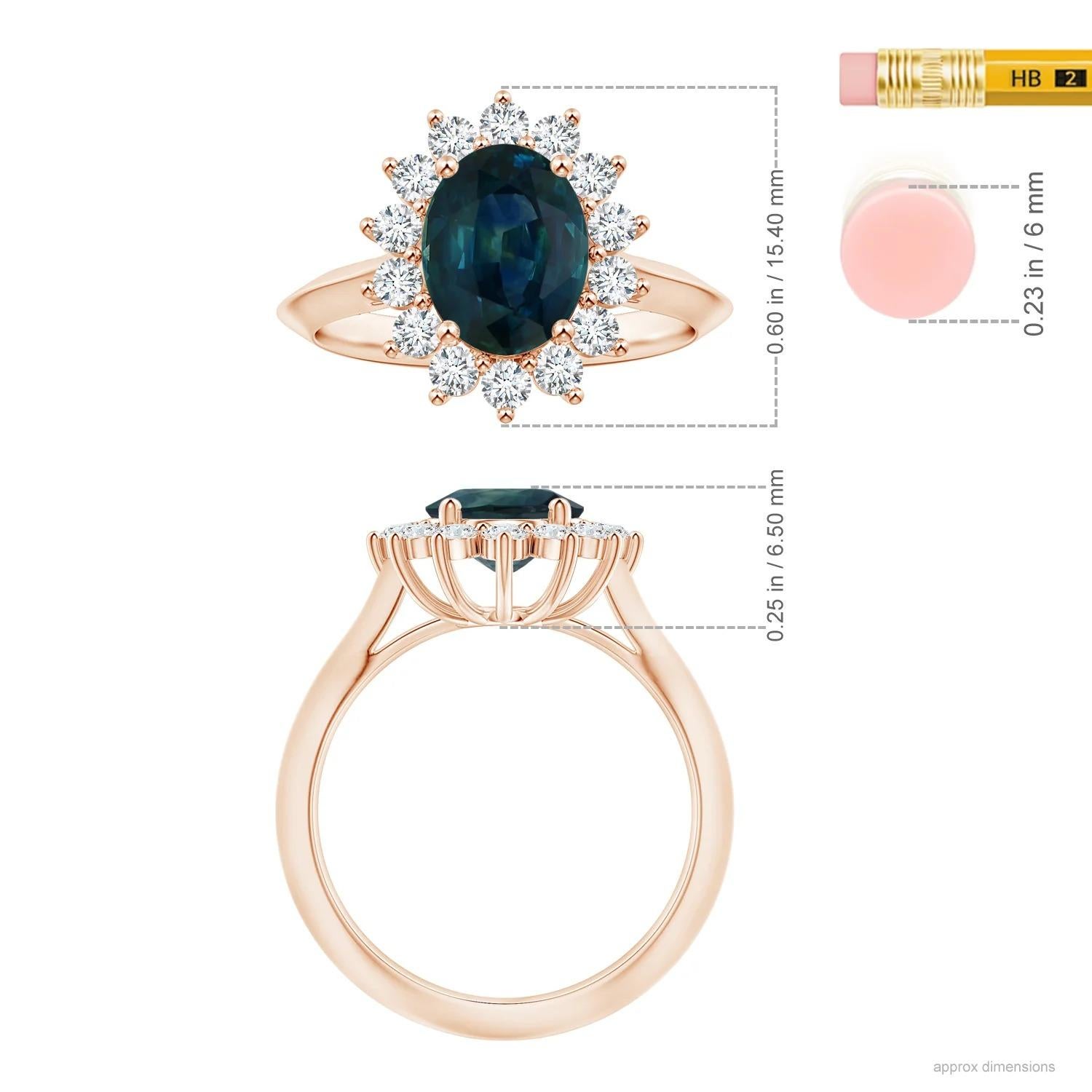 ANGARA GIA Certified Teal Sapphire Knife-Edge Shank Ring in Rose Gold with Halo 5