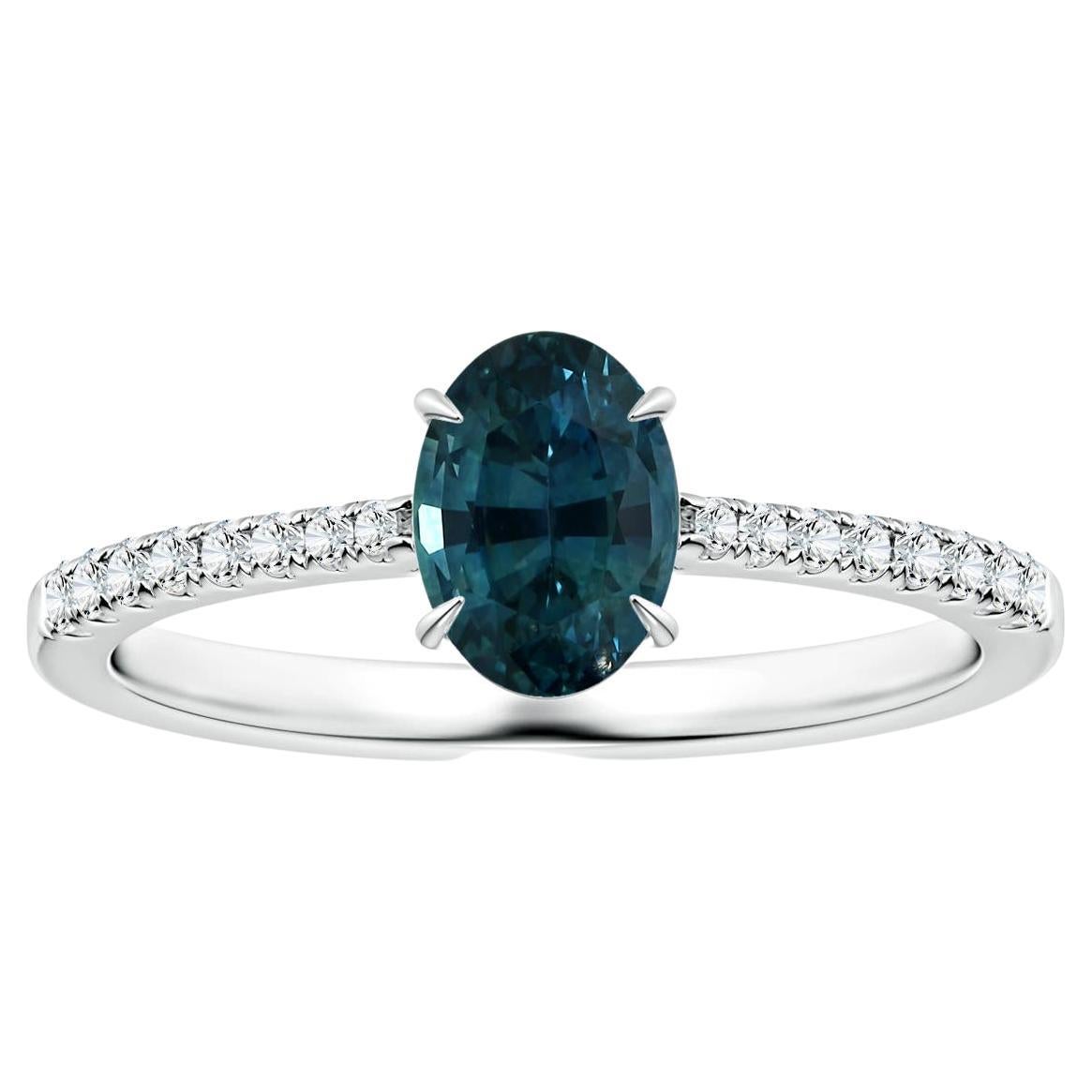 ANGARA GIA Certified Teal Sapphire Ring in Platinum with Diamonds
