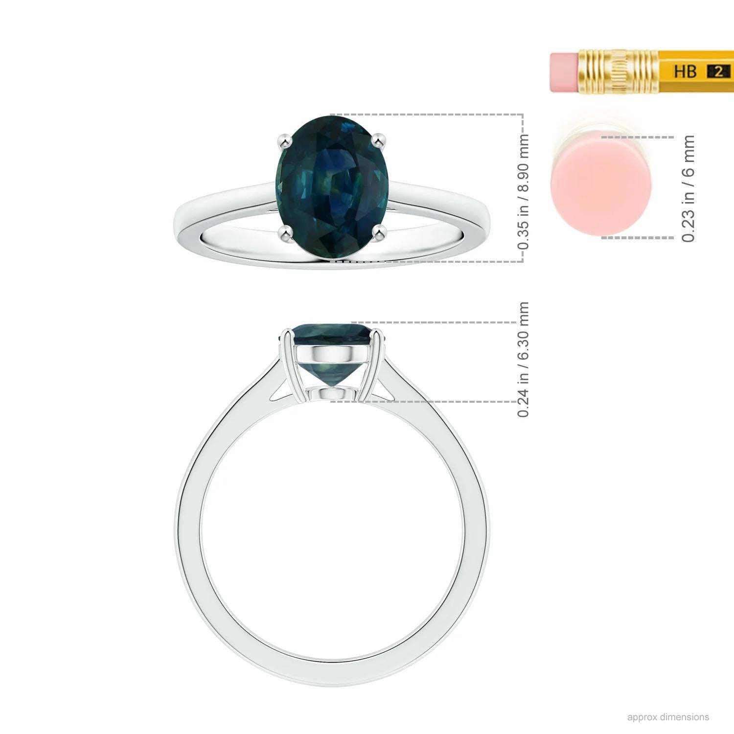 For Sale:  ANGARA GIA Certified Teal Sapphire Ring in Platinum with Reverse Tapered Shank 5