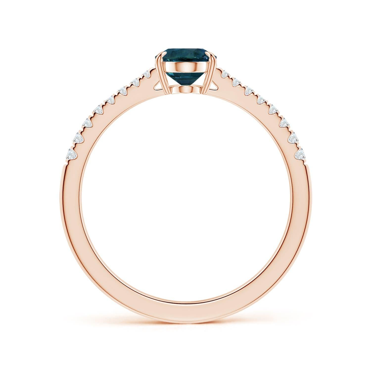 ANGARA GIA Certified Teal Sapphire Ring in Rose Gold with Diamonds 2