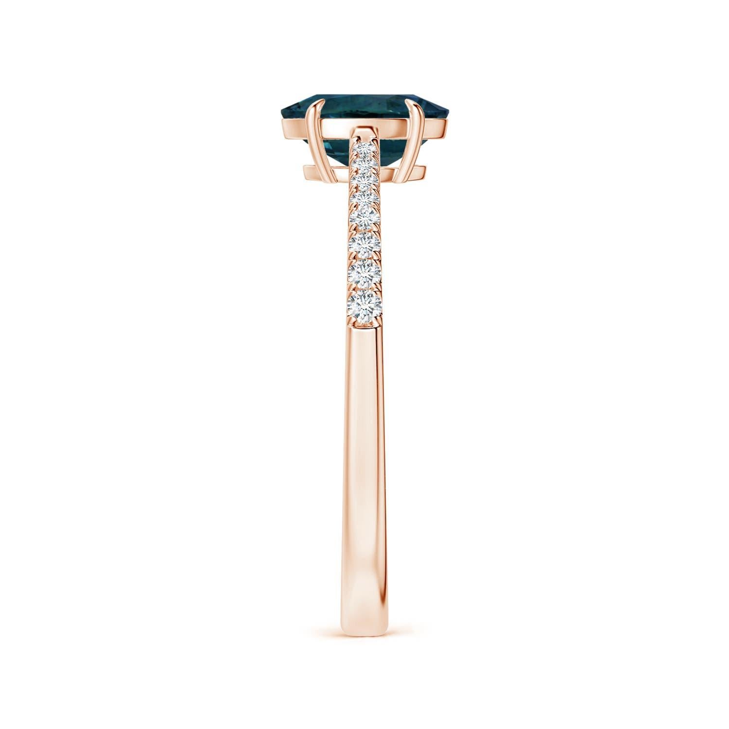 ANGARA GIA Certified Teal Sapphire Ring in Rose Gold with Diamonds 4