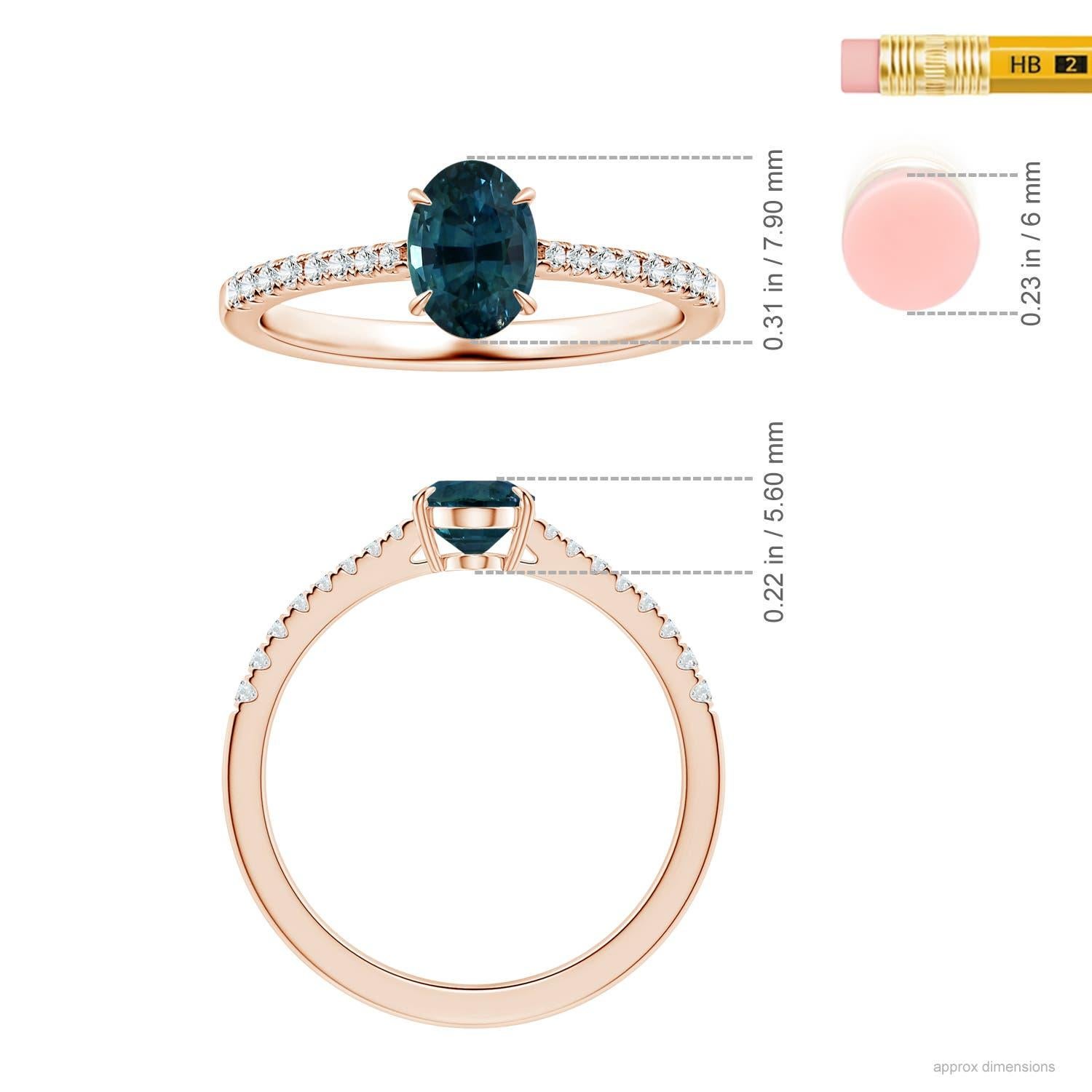 ANGARA GIA Certified Teal Sapphire Ring in Rose Gold with Diamonds 5