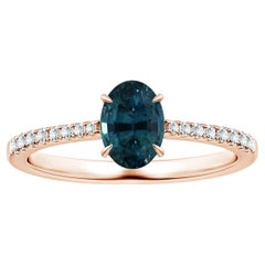 ANGARA GIA Certified Teal Sapphire Ring in Rose Gold with Diamonds