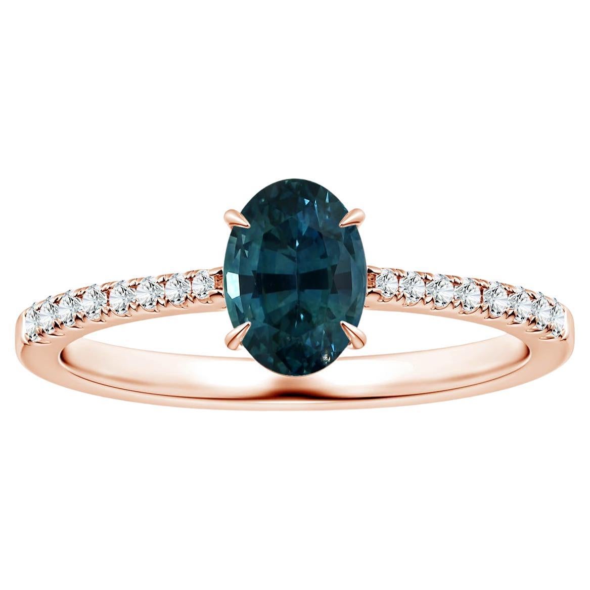 ANGARA GIA Certified Teal Sapphire Ring in Rose Gold with Diamonds