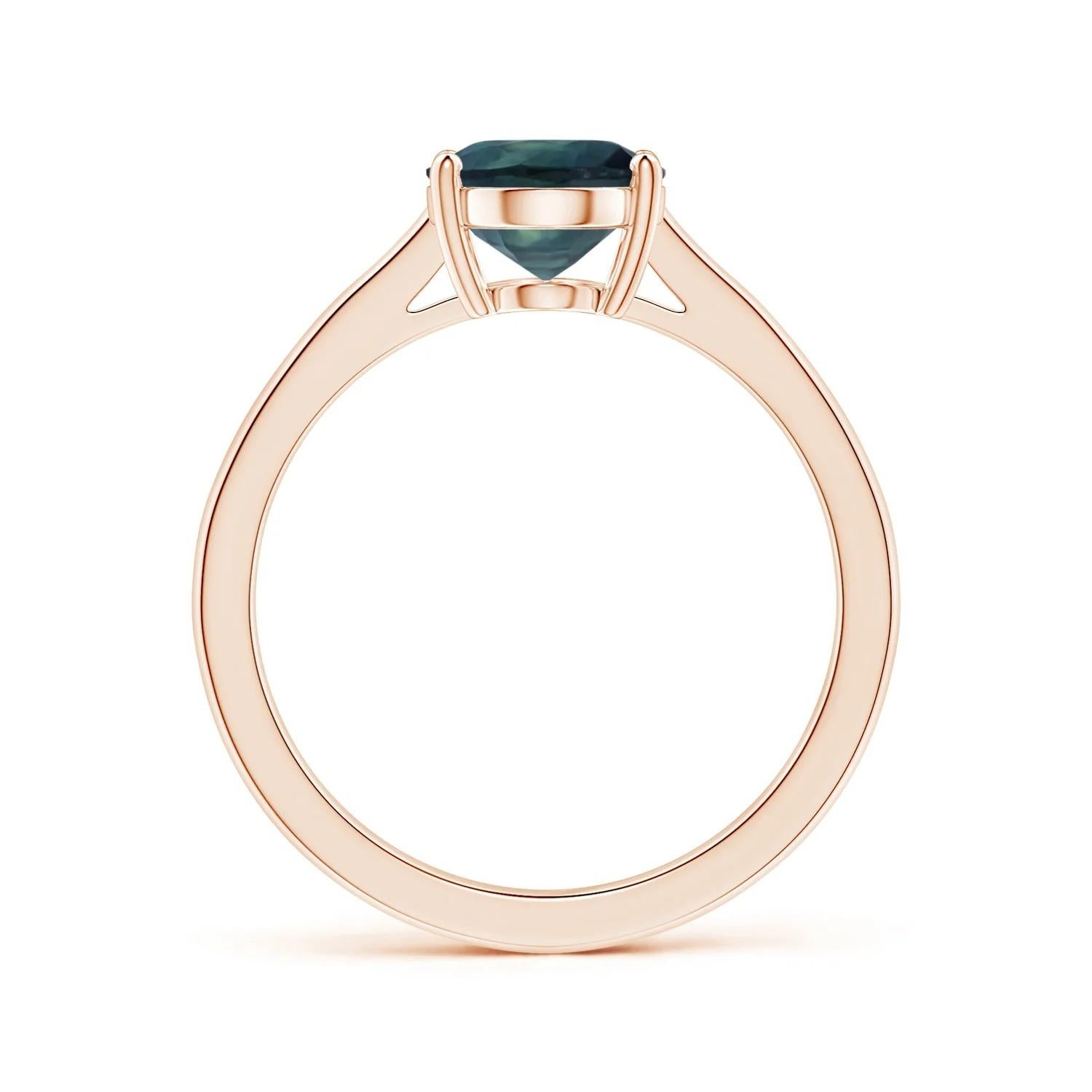 For Sale:  ANGARA GIA Certified Teal Sapphire Ring in Rose Gold with Reverse Tapered Shank 2