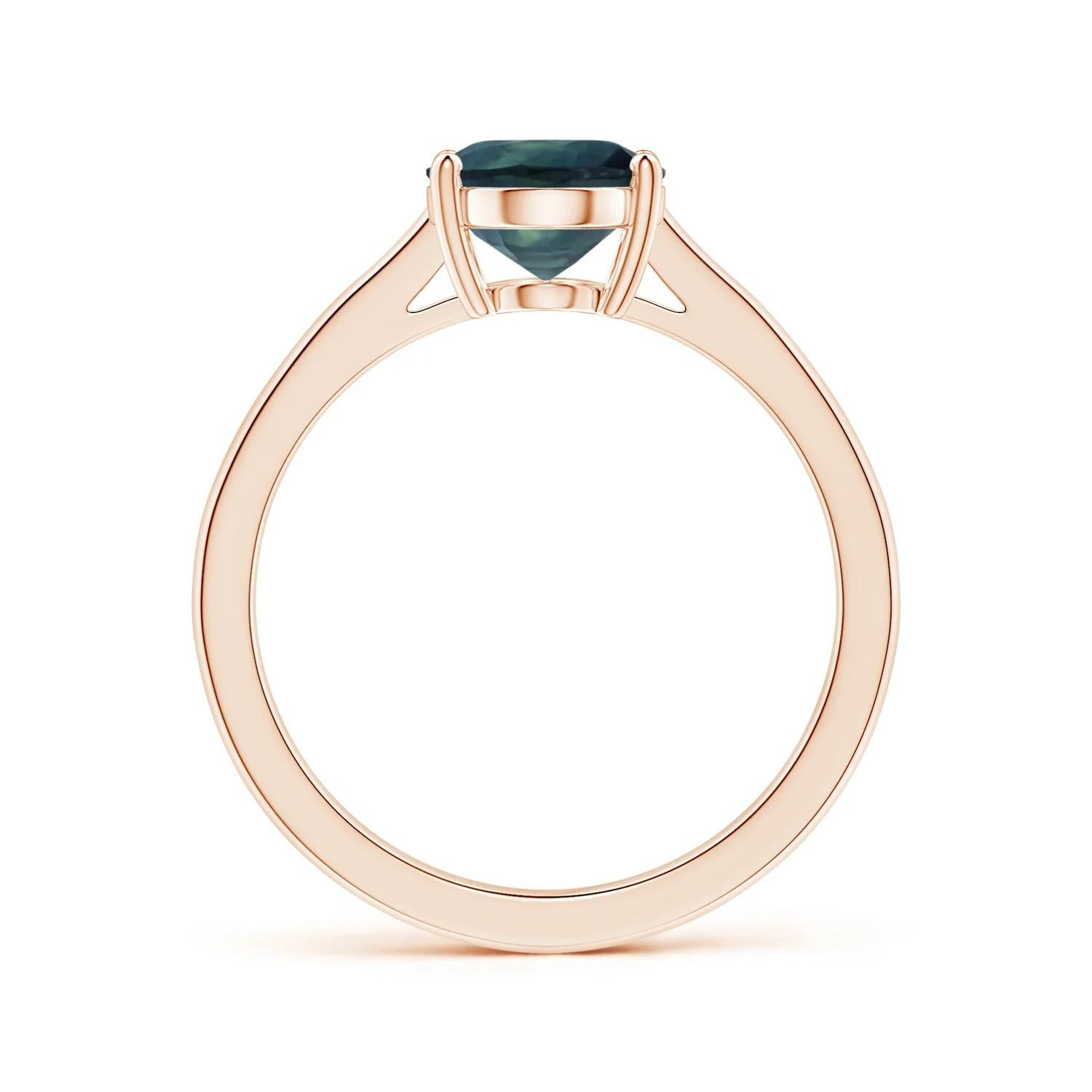 ANGARA GIA Certified Teal Sapphire Ring in Rose Gold with Reverse Tapered Shank 2