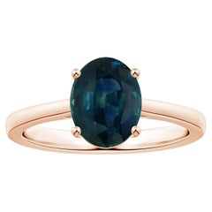 ANGARA GIA Certified Teal Sapphire Ring in Rose Gold with Reverse Tapered Shank