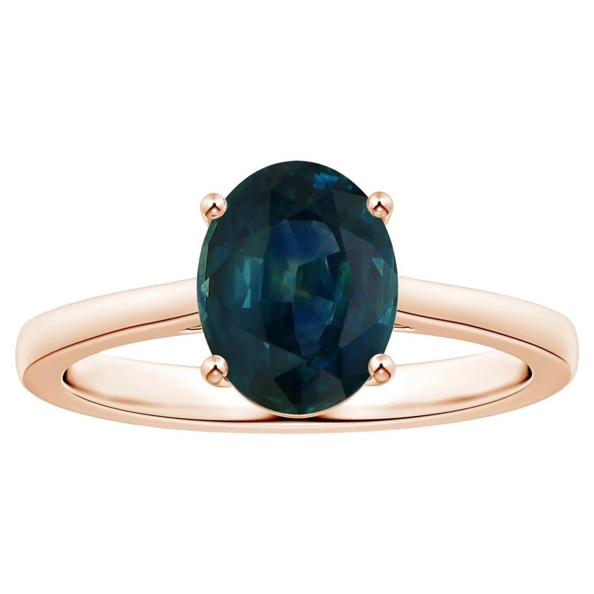 For Sale:  ANGARA GIA Certified Teal Sapphire Ring in Rose Gold with Reverse Tapered Shank
