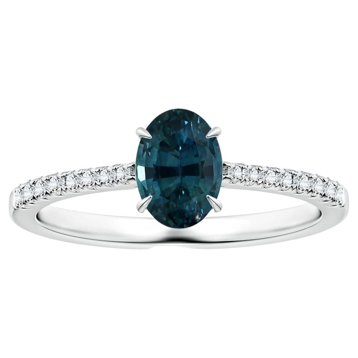 ANGARA GIA Certified Teal Sapphire Ring in White Gold with Diamonds