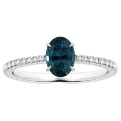 ANGARA Anello con zaffiro verde acqua certificato GIA in oro bianco con diamanti