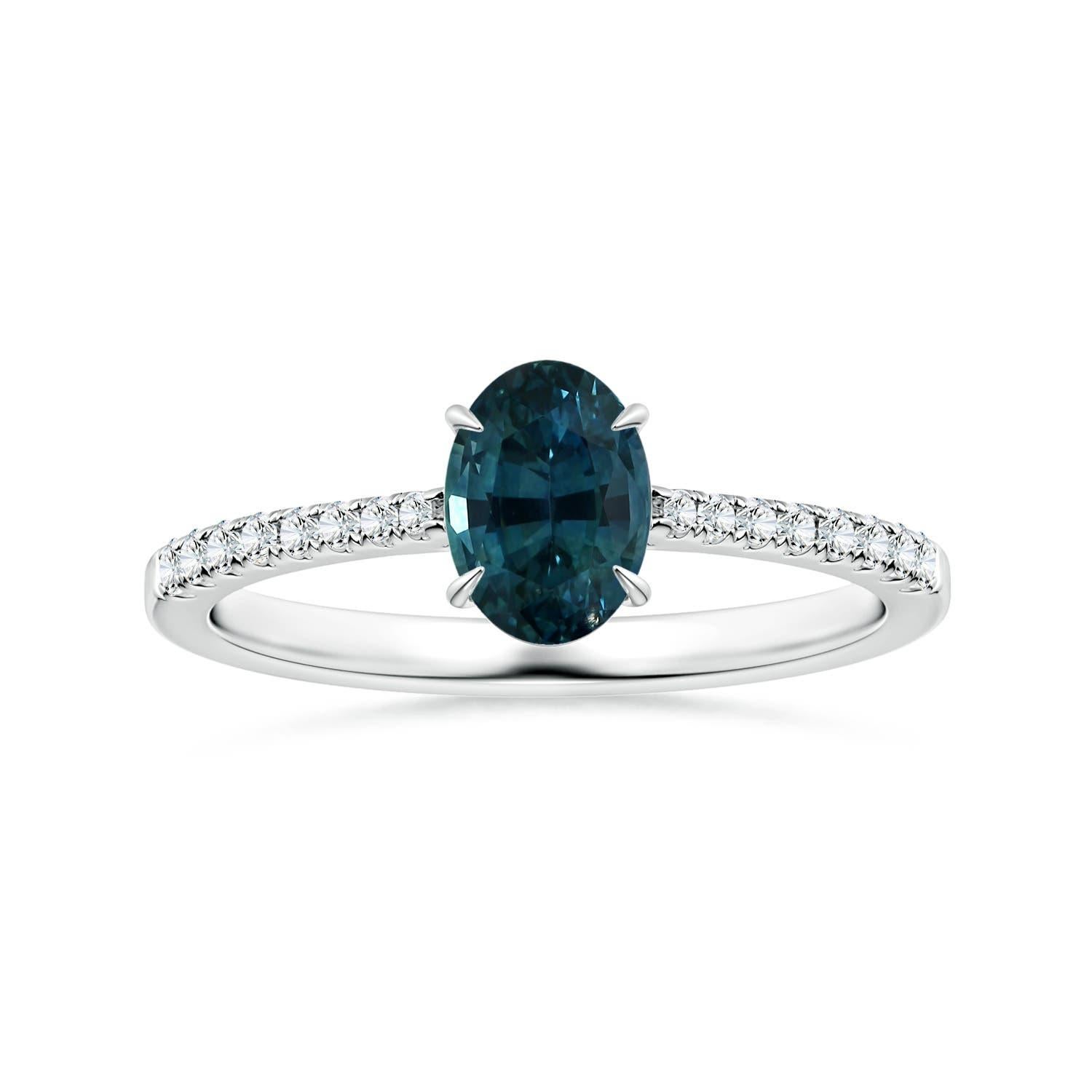 For Sale:  ANGARA GIA Certified Teal Sapphire Ring in White Gold with Diamonds