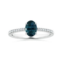 ANGARA GIA Certified Teal Sapphire Ring in White Gold with Diamonds