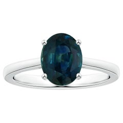 ANGARA GIA Certified Teal Sapphire Ring in White Gold with Reverse Tapered Shank