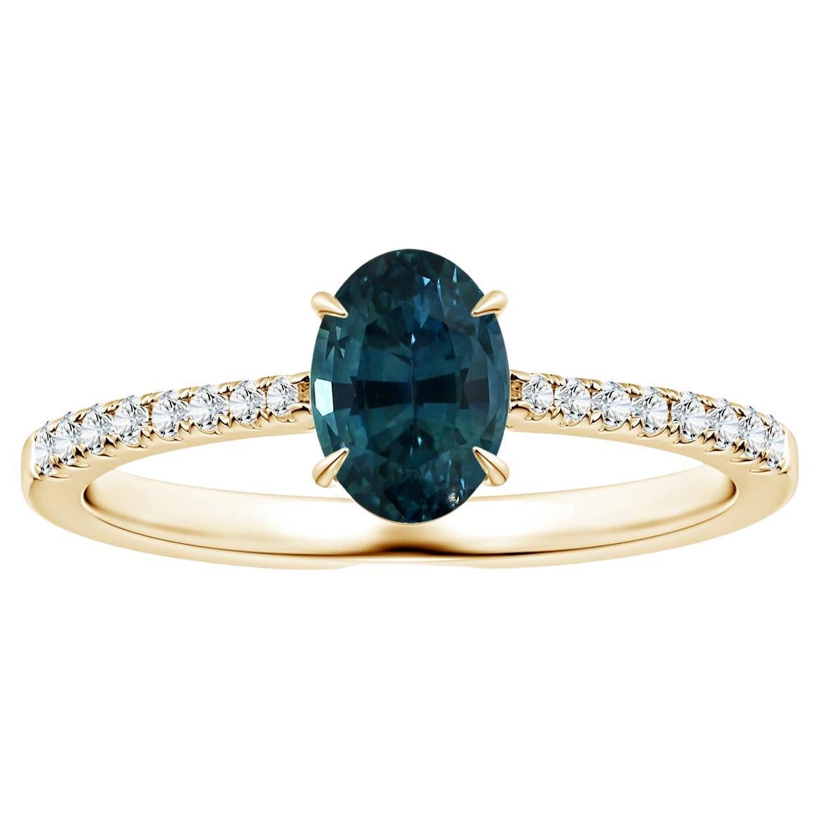 For Sale:  ANGARA GIA Certified Teal Sapphire Ring in Yellow Gold with Diamonds