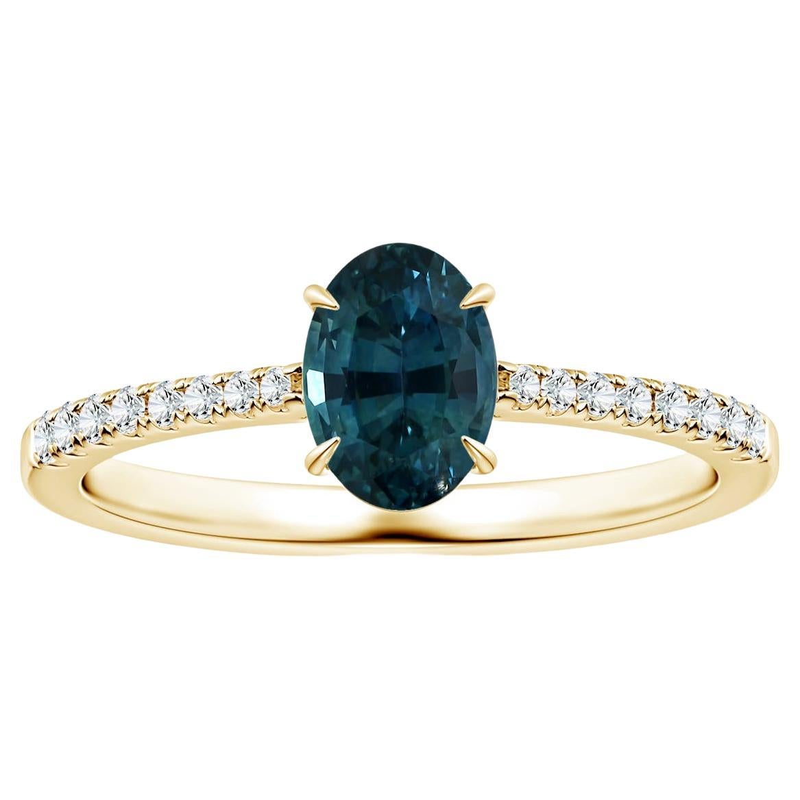 Im Angebot: ANGARA GIA-zertifizierter blaugrüner Saphirring aus Gelbgold mit Diamanten ()