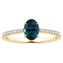 ANGARA GIA Certified Teal Sapphire Ring in Yellow Gold with Diamonds
