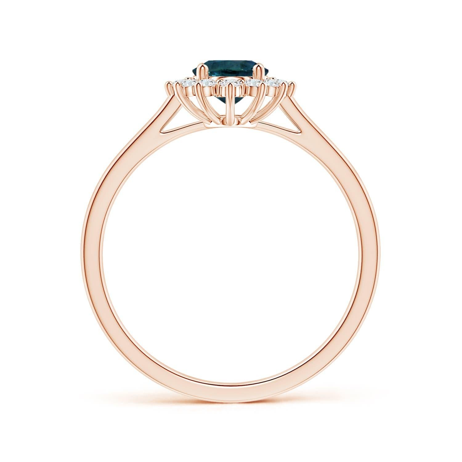Angara Gia Certified Teal Sapphire Tapered Ring in Rose Gold with Halo 2