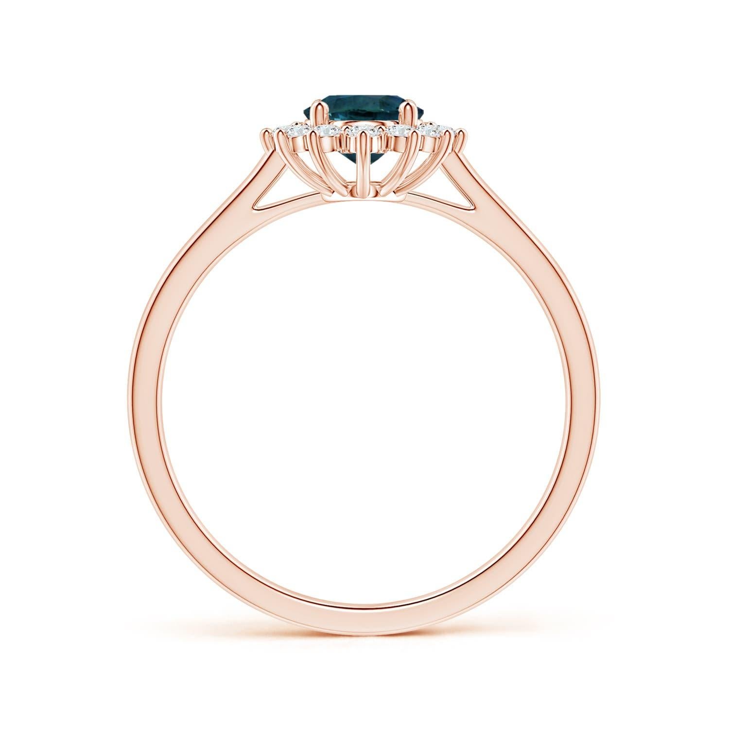For Sale:  Angara Gia Certified Teal Sapphire Tapered Ring in Rose Gold with Halo 2