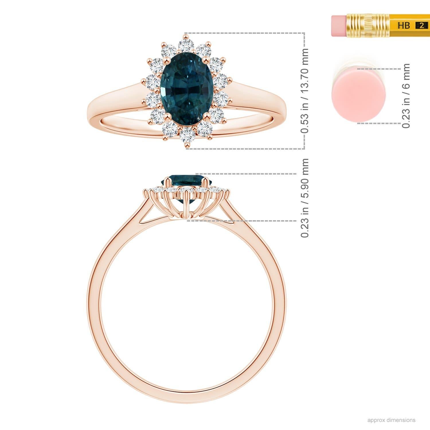 Angara Gia Certified Teal Sapphire Tapered Ring in Rose Gold with Halo 5