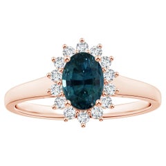 Angara Gia Certified Teal Sapphire Tapered Ring in Rose Gold with Halo