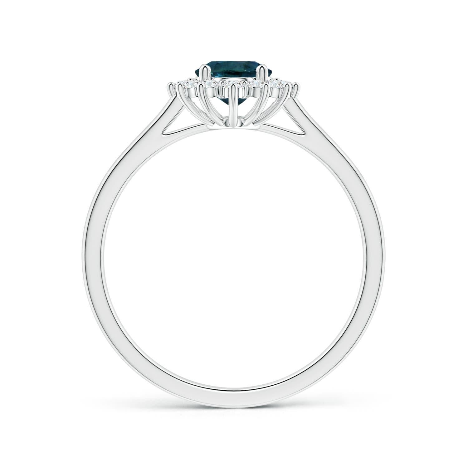 For Sale:  Angara Gia Certified Teal Sapphire Tapered Ring in White Gold with Halo 2
